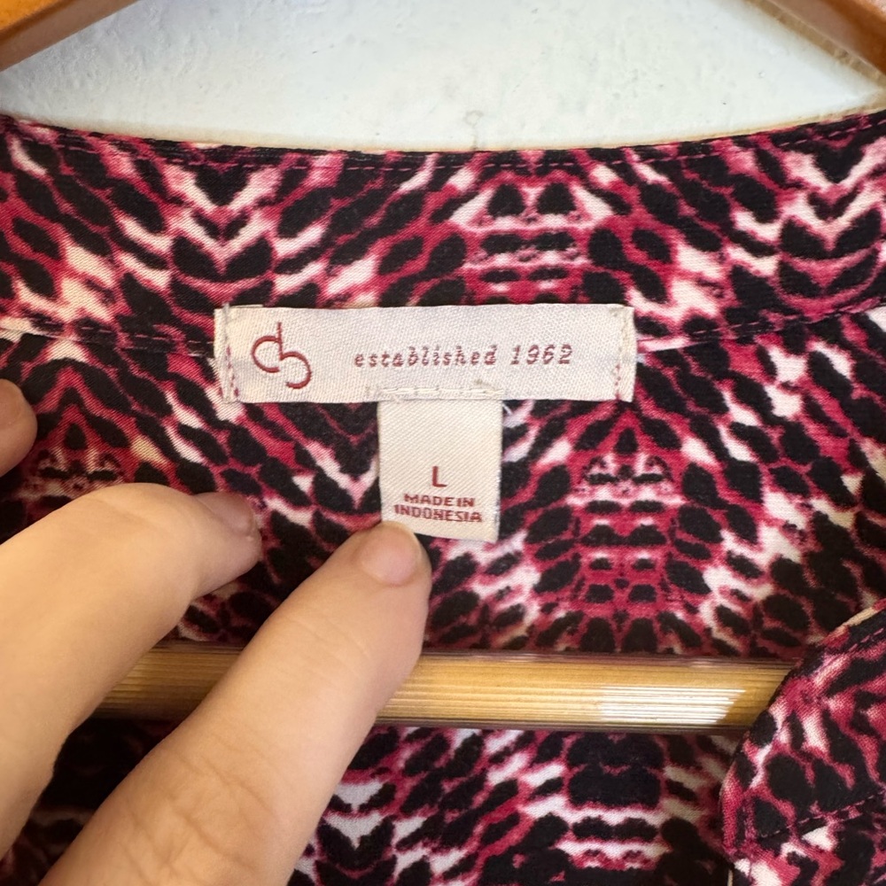 Dress Barn Pink/Black/White Button Blouse 3/4 Sleeve - Picture 6 of 8